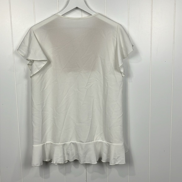 Ces Femme Womens Babydoll Top White Gold Flutter Sleeves Peplum Hem Square Neck - Picture 8 of 11